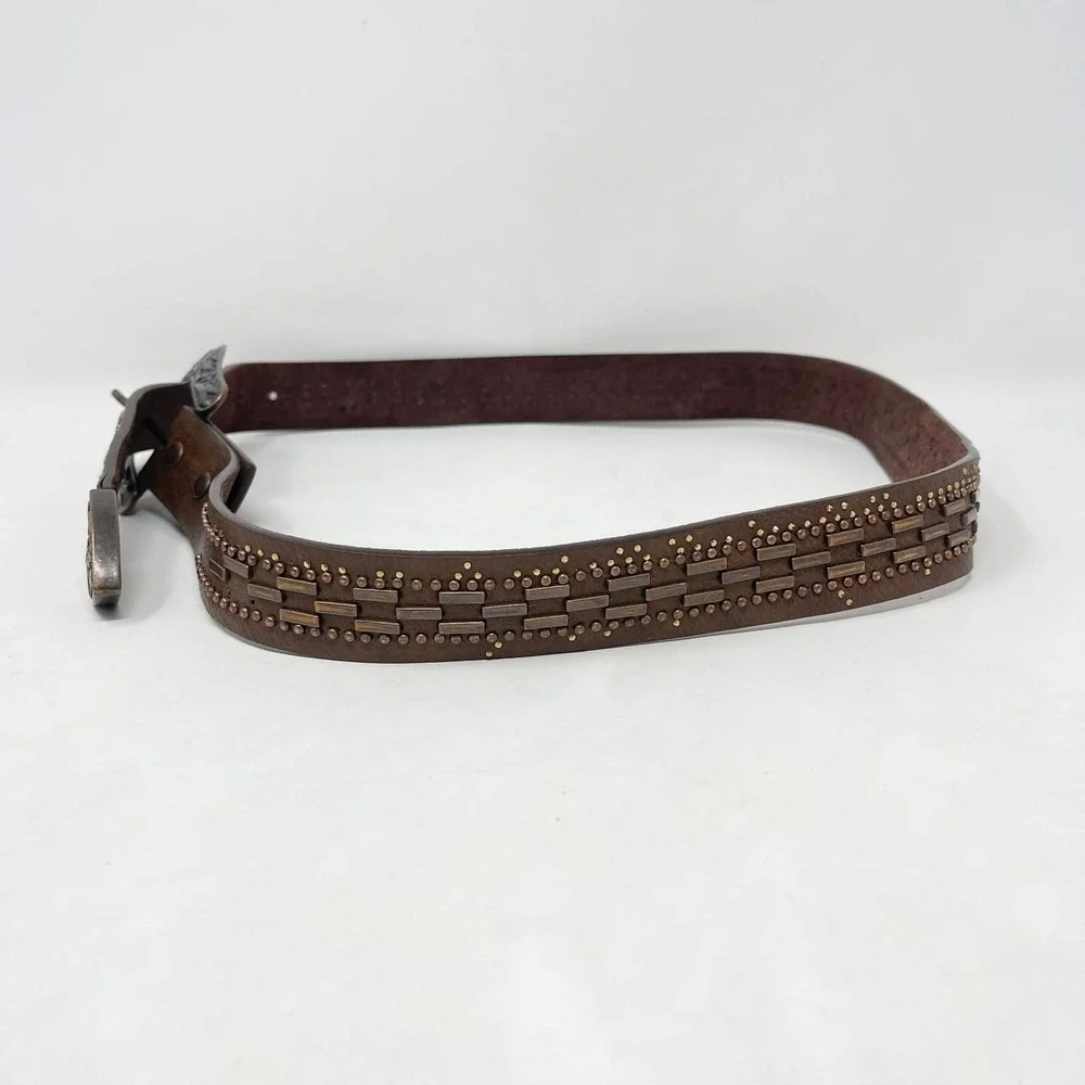 Cowgirl Tuff Western Belt Womens 2X Brown Leather Metal Studs Copper Buckle
